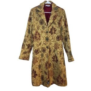 Vintage CAbi Brocade Gold/Red Embroidered Floral Duster Thigh Length Jacket